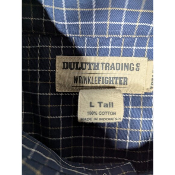 Duluth Trading Classic Button Shirt Men’s L Tall Cotton Long Sleeve Blue Check - Picture 4 of 4